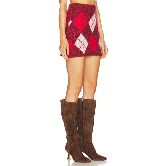 Kitri Susan Mini Skirt Burgundy Knit Plaid Check Red - Picture 2 of 5